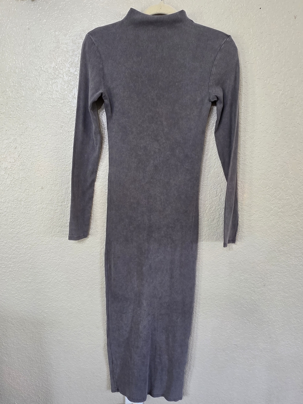Zara Washed Effect Long Sleeve Mock Neck Bodycon Dress in Charcoal Gray